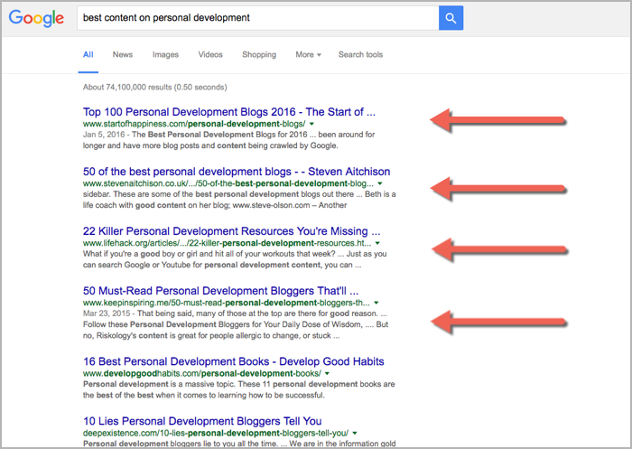 Personal development round ups for how to get backlinks