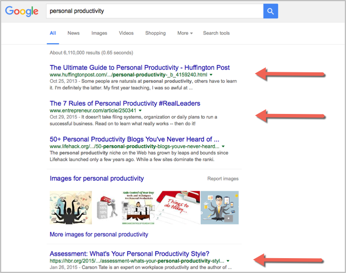 Personal productivity example 2 for how to get backlinks